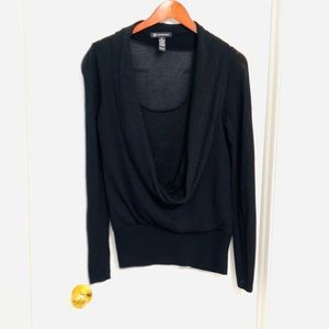 INC Festive Black Metallic Sweater w Draped Front Size M